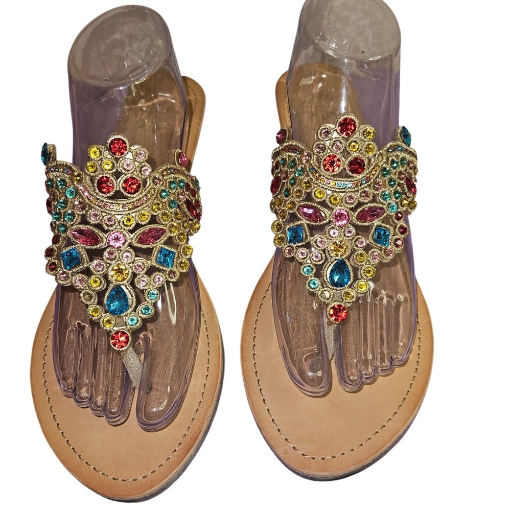 Yellow Box Premium Collection Multi Color Crystal Embellished Sandals Gold 10
